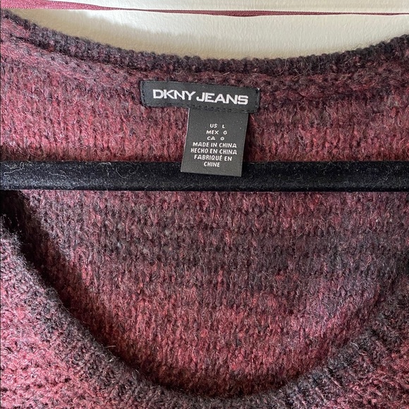 DKNY Jeans Scoopneck Striped Purple Red Black Flowy Oversized Sweater Size L - Picture 2 of 9